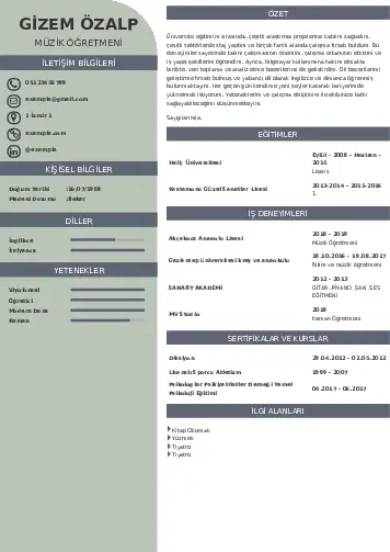 Müzik Öğretmeni Cv Örnekleri cv indir